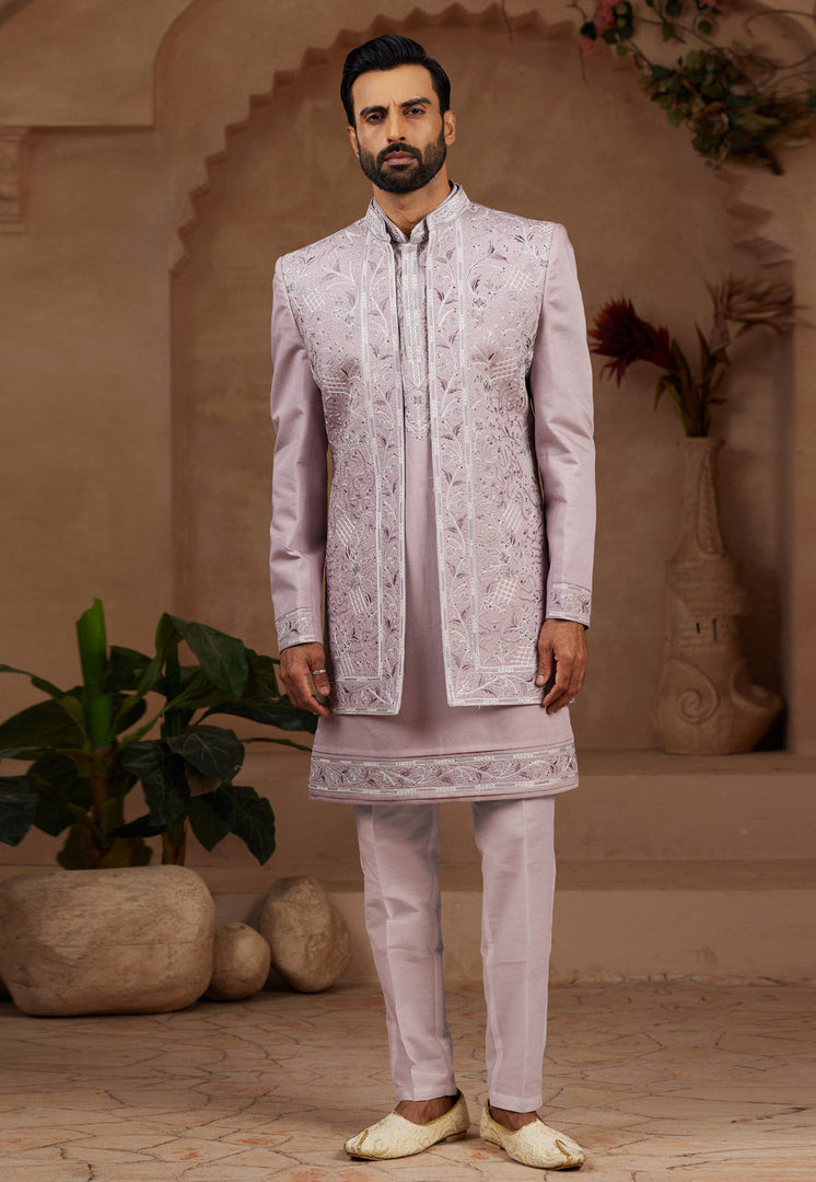 Lavender Silk Jacket Style Sherwani