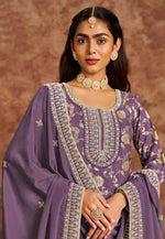 Load image into Gallery viewer, Lavender Silk Jacquard Pakistani Suit
