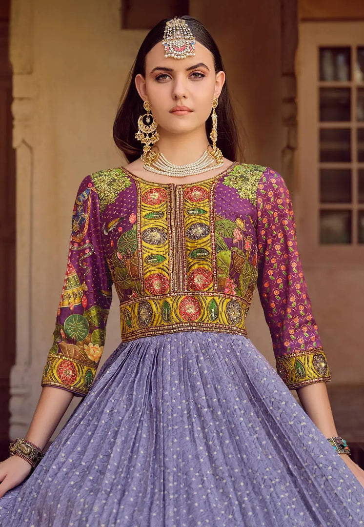 Lavender Silk Long Anarkali Suit