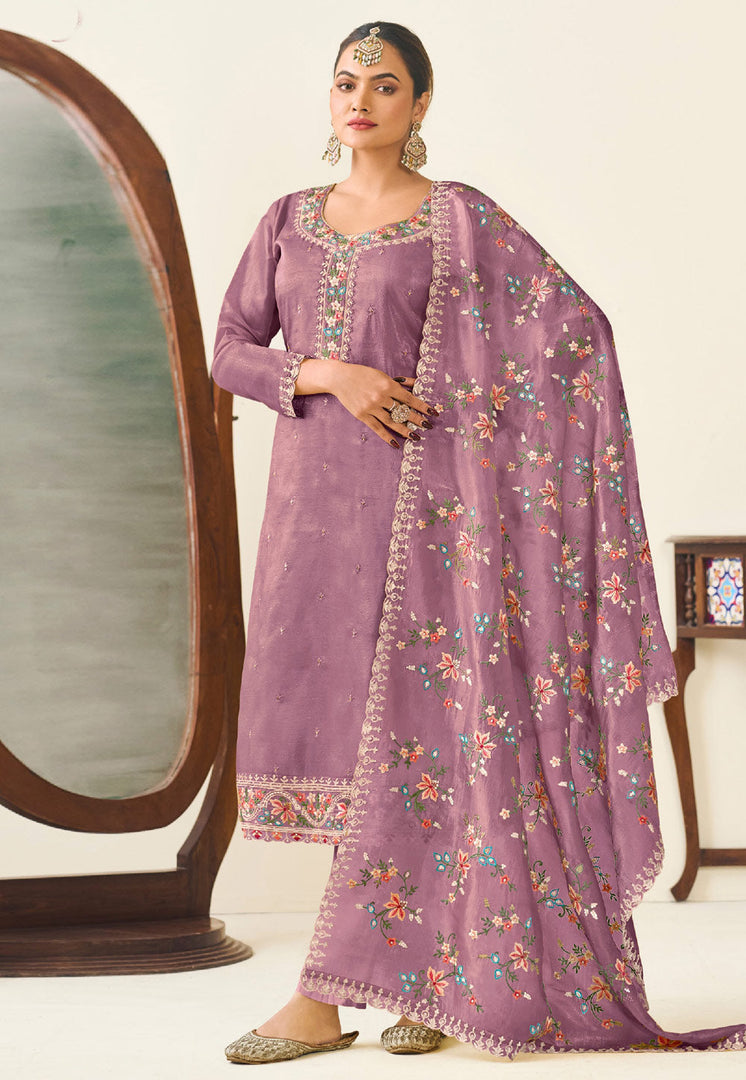 Lavender Silk Pakistani Suit