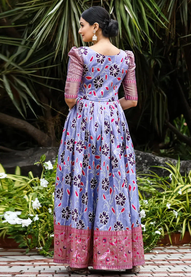 Lavender Silk Printed Gown
