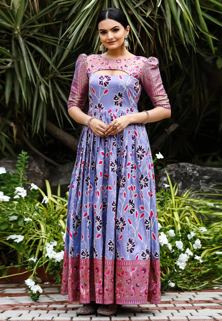 Lavender Silk Printed Gown