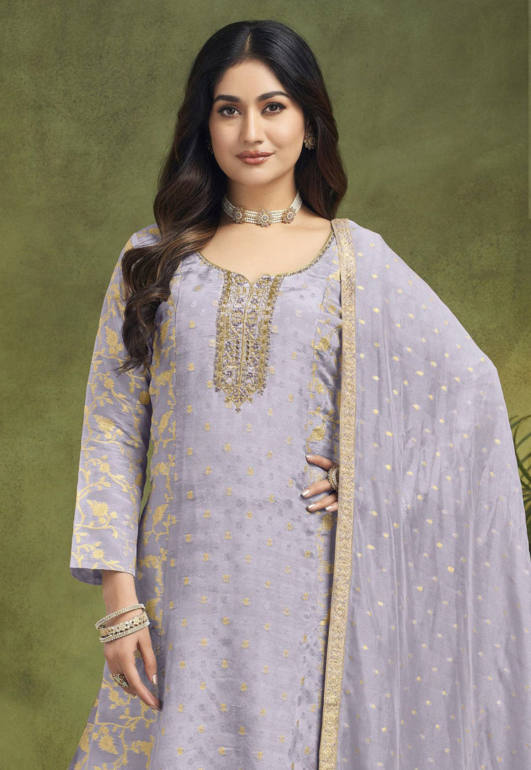 Lavender Silk Readymade Anarkali Suit