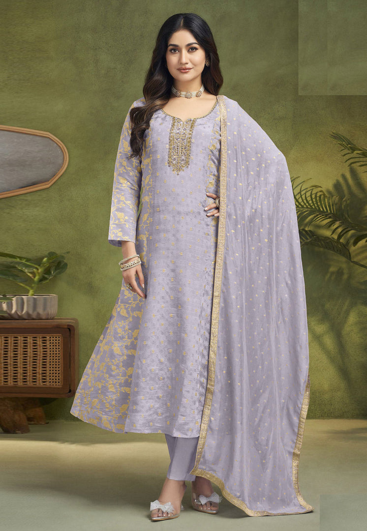 Lavender Silk Readymade Anarkali Suit