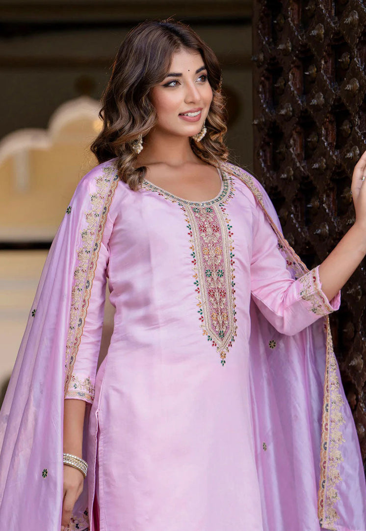 Lavender Silk Readymade Pakistani Suit