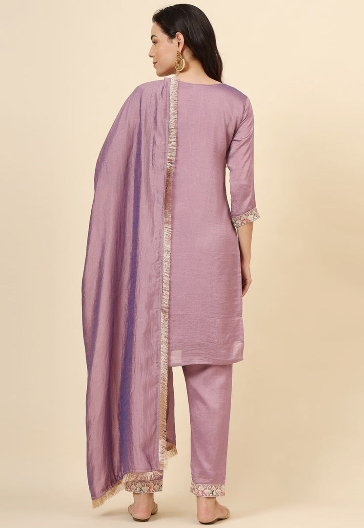 Lavender Silk Readymade Pakistani Suit