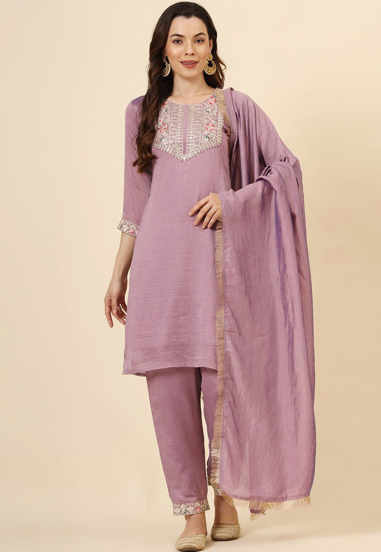 Lavender Silk Readymade Pakistani Suit