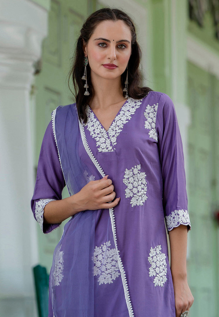 Lavender Silk Readymade Pakistani Suit