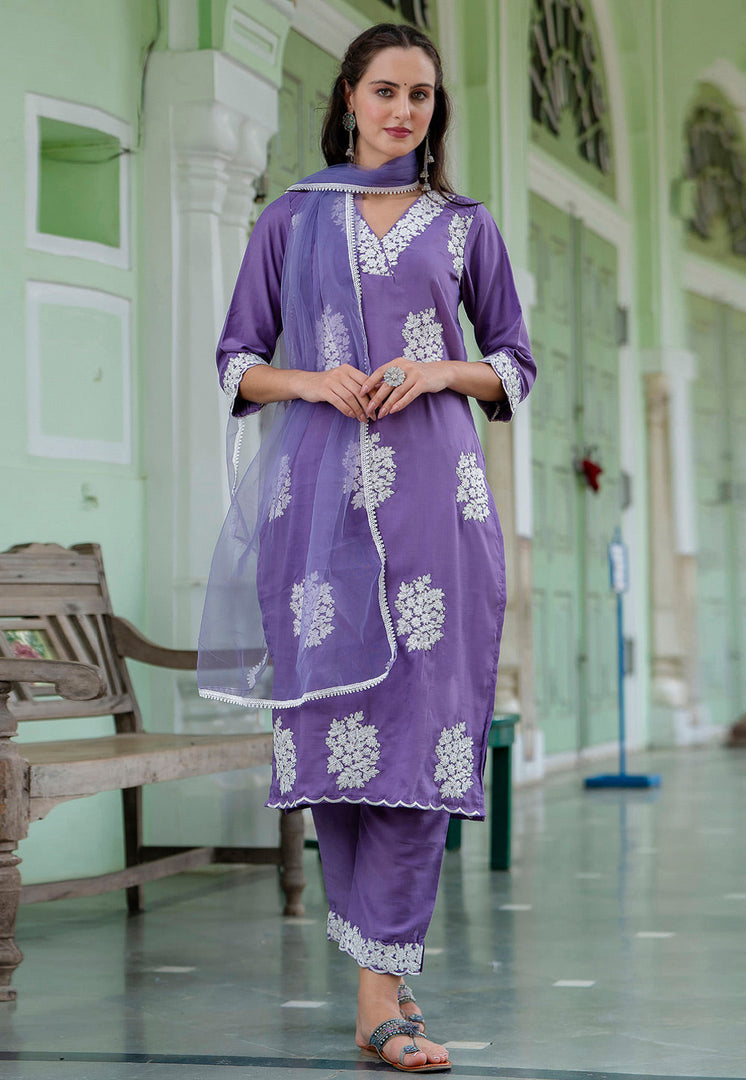 Lavender Silk Readymade Pakistani Suit