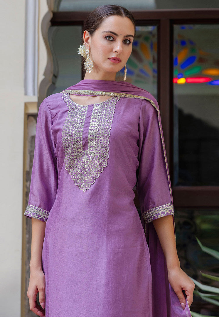 Lavender Silk Readymade Pakistani Suit