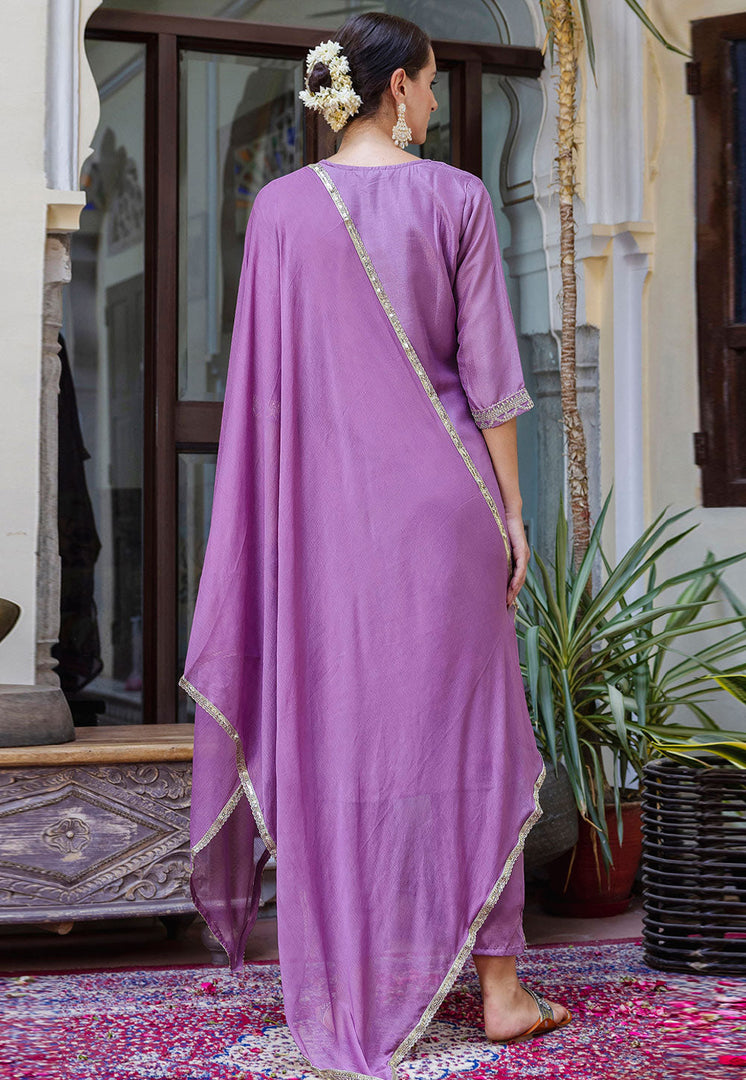 Lavender Silk Readymade Pakistani Suit