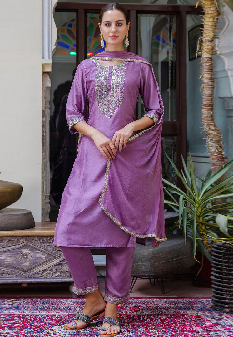 Lavender Silk Readymade Pakistani Suit