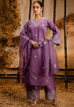 Load image into Gallery viewer, Lavender Silk Readymade Palazzo Suit
