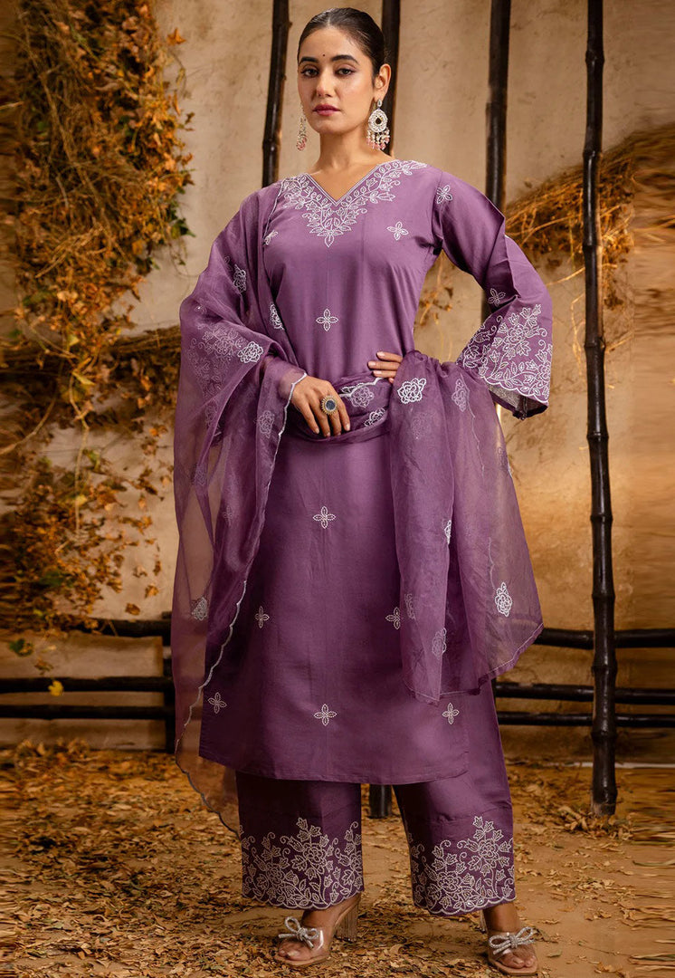 Lavender Silk Readymade Palazzo Suit