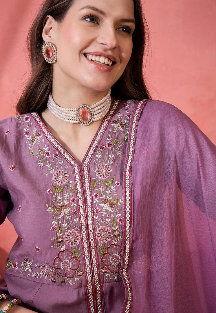 Lavender Silk Readymade Palazzo Suit