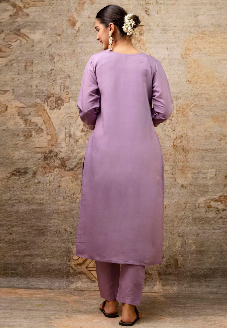 Lavender Silk Readymade Pant Style Suit