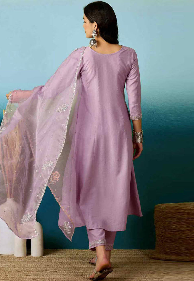 Lavender Silk Readymade Pant Style Suit