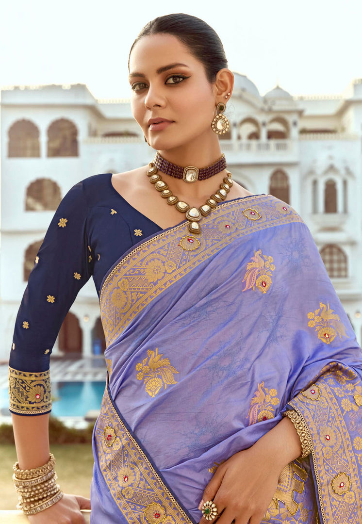 Lavender Silk Saree With Blouse