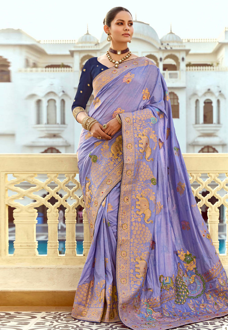 Lavender Silk Saree With Blouse