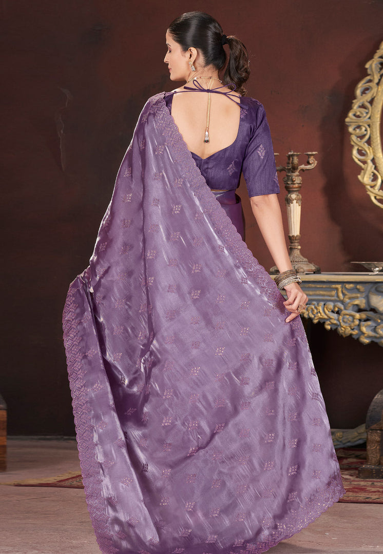 Lavender Silk Saree With Blouse
