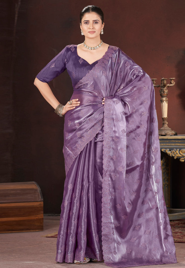 Lavender Silk Saree With Blouse