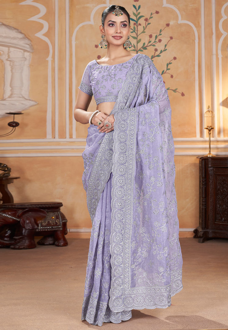 Lavender Silk Saree With Blouse