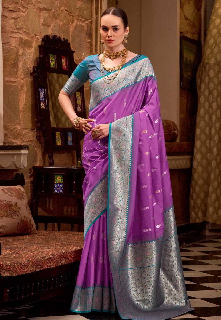 Lavender Silk Saree With Blouse