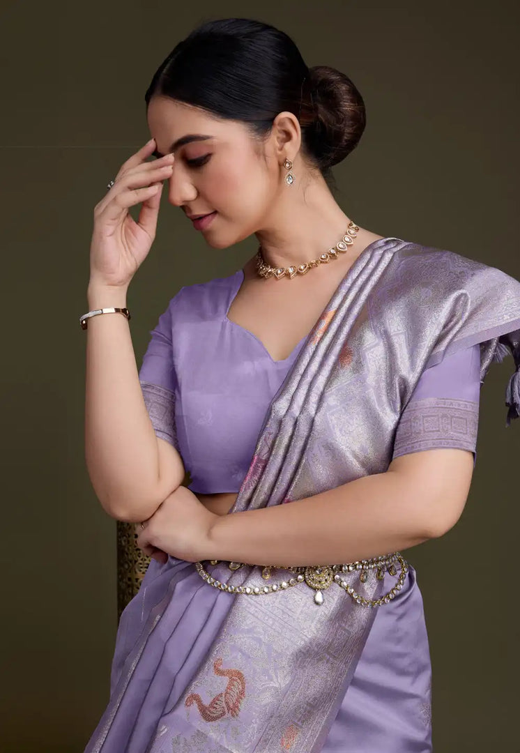 Lavender Silk Saree With Blouse