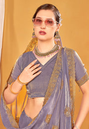 Lavender Silk Saree With Blouse