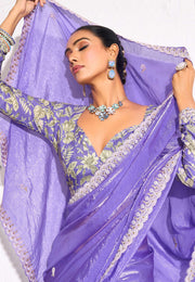 Lavender Silk Saree With Blouse