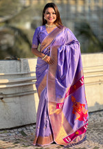 Load image into Gallery viewer, Lavender Silk Saree With Blouse

