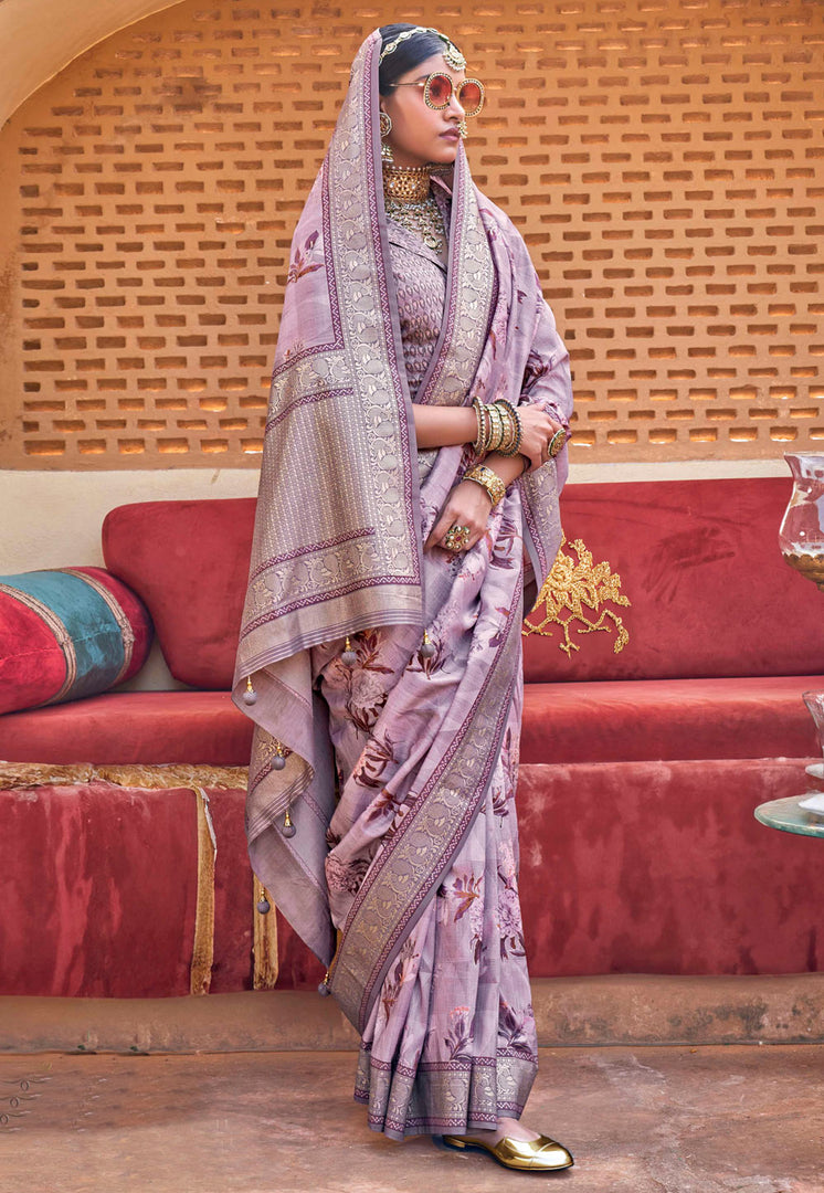 Lavender Silk Saree With Blouse