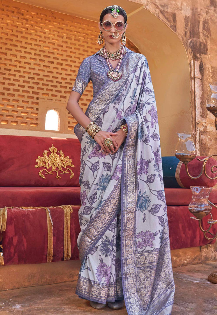 Lavender Silk Saree With Blouse