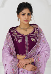 Lavender Silk Saree With Blouse