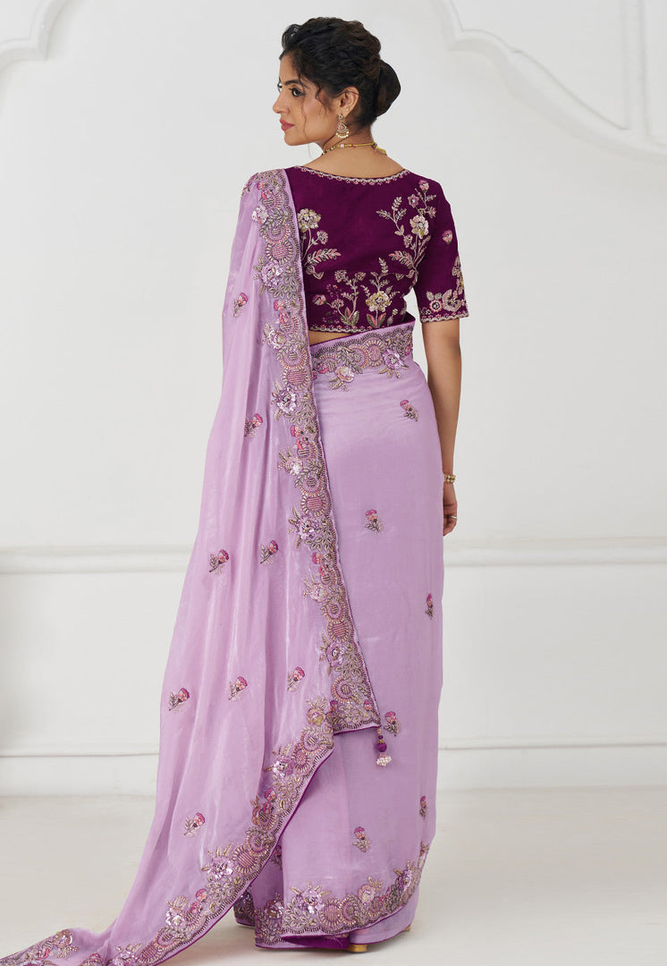 Lavender Silk Saree With Blouse