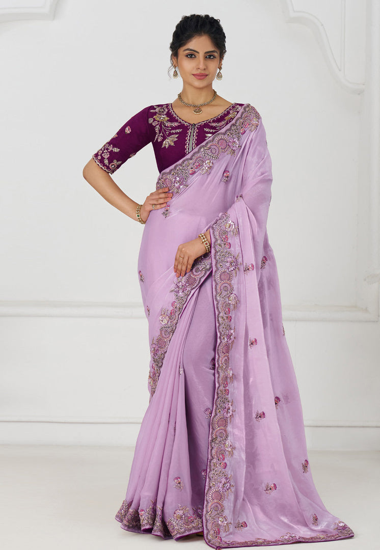 Lavender Silk Saree With Blouse