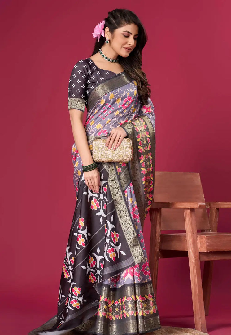 Lavender Silk Satin Patola Saree