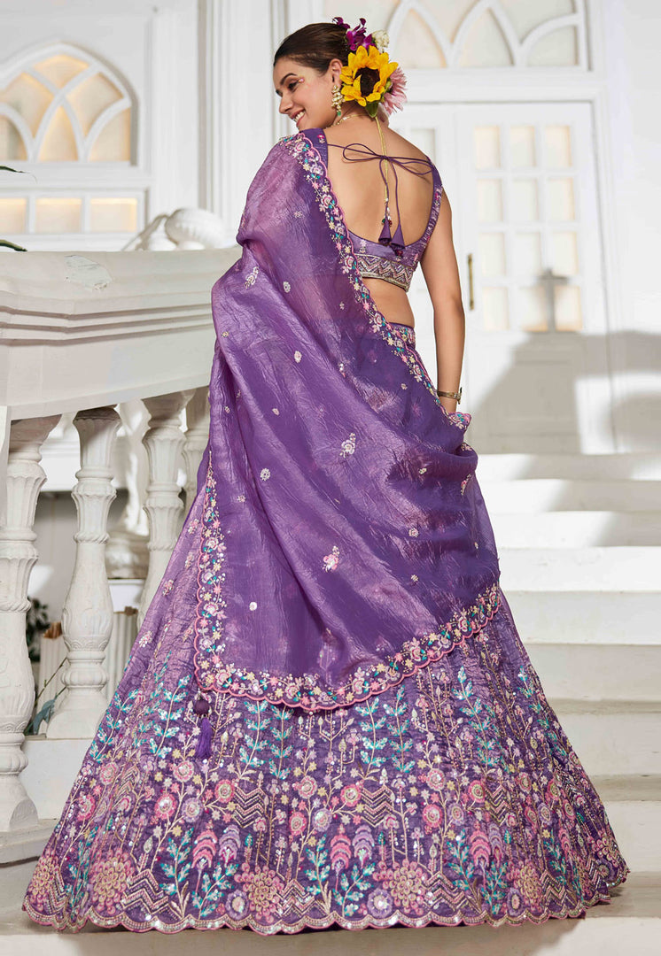 Lavender Tissue Lehenga Choli For Wedding
