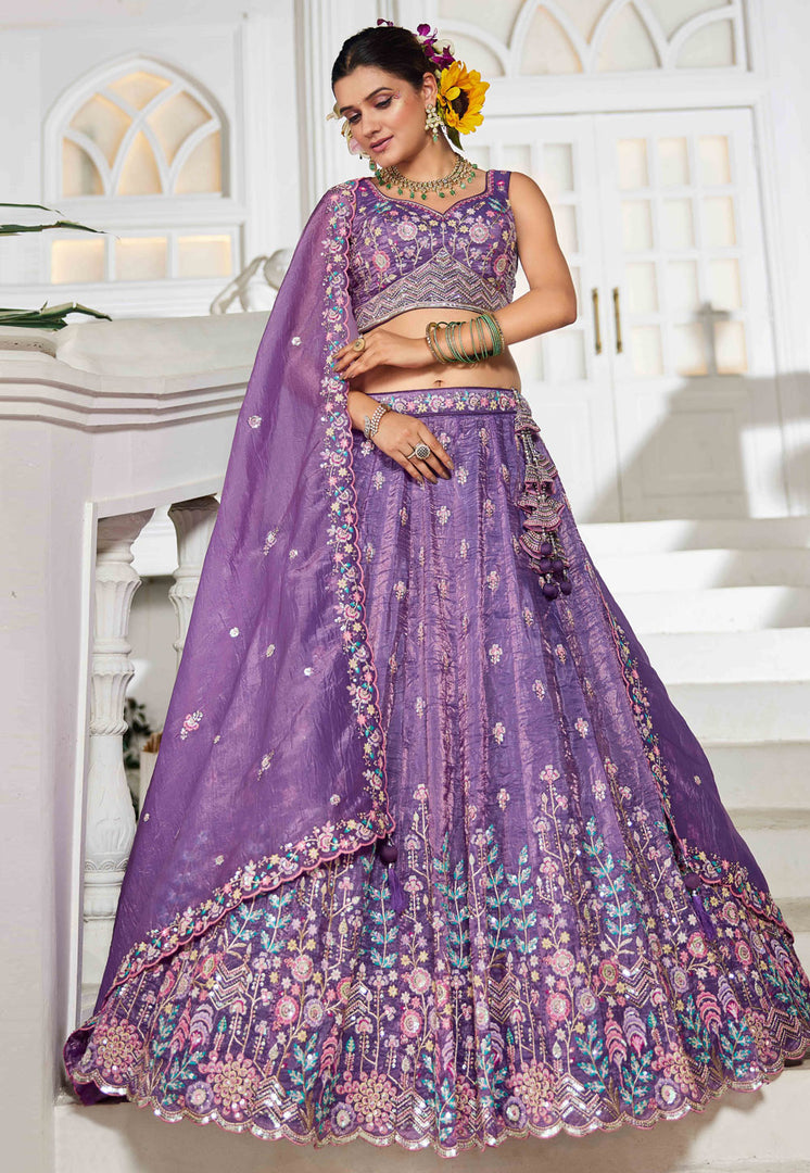 Lavender Tissue Lehenga Choli For Wedding