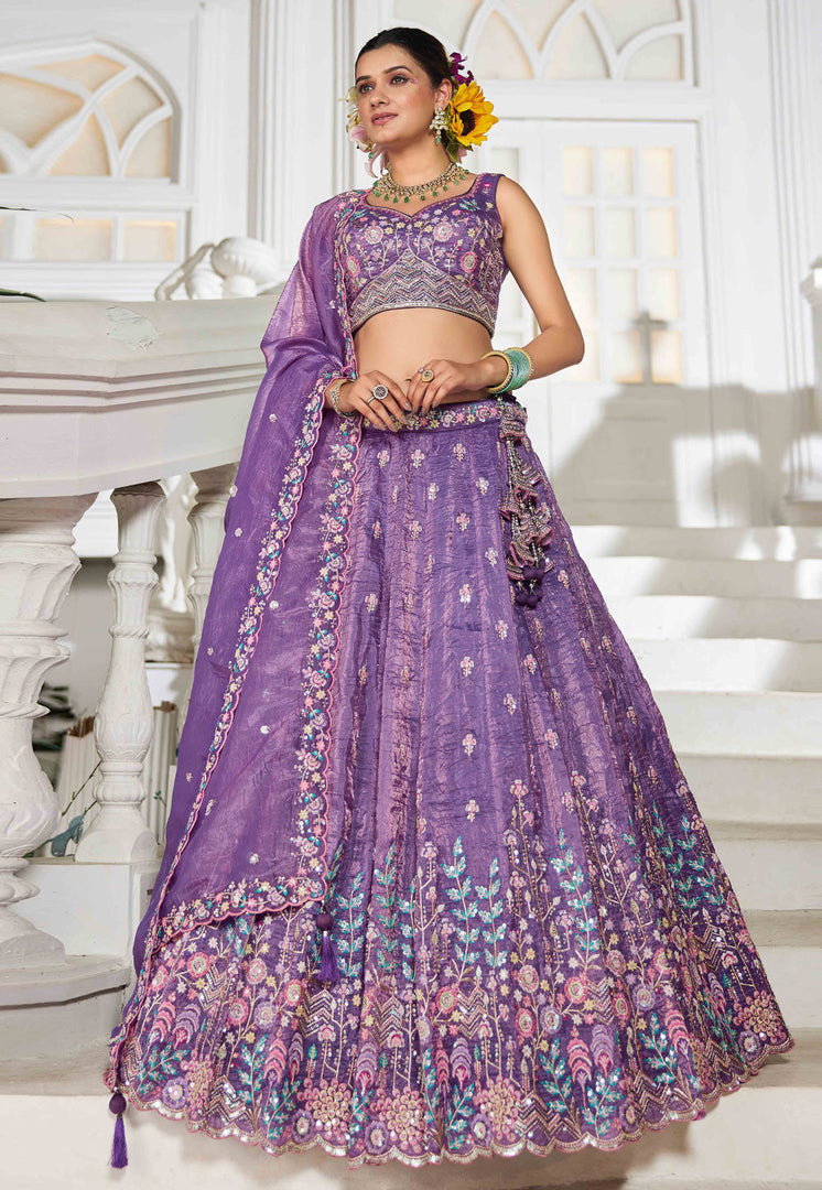 Lavender Tissue Lehenga Choli For Wedding