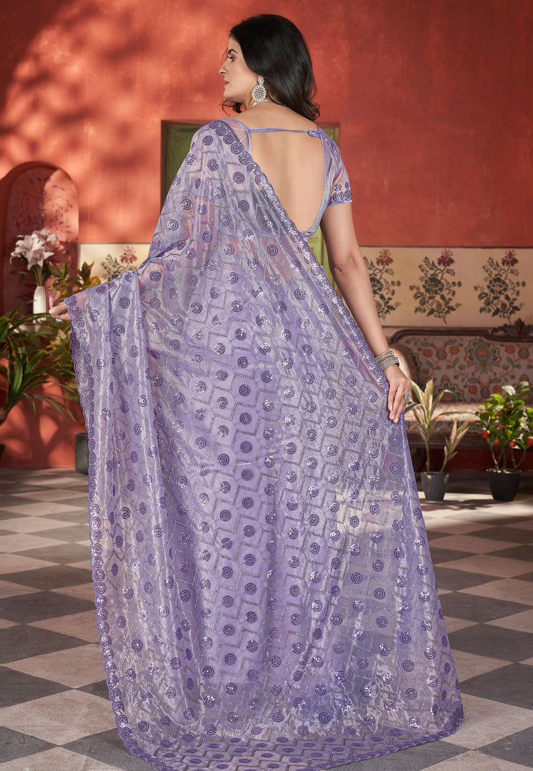 Lavender Tissue Saree With Blouse
