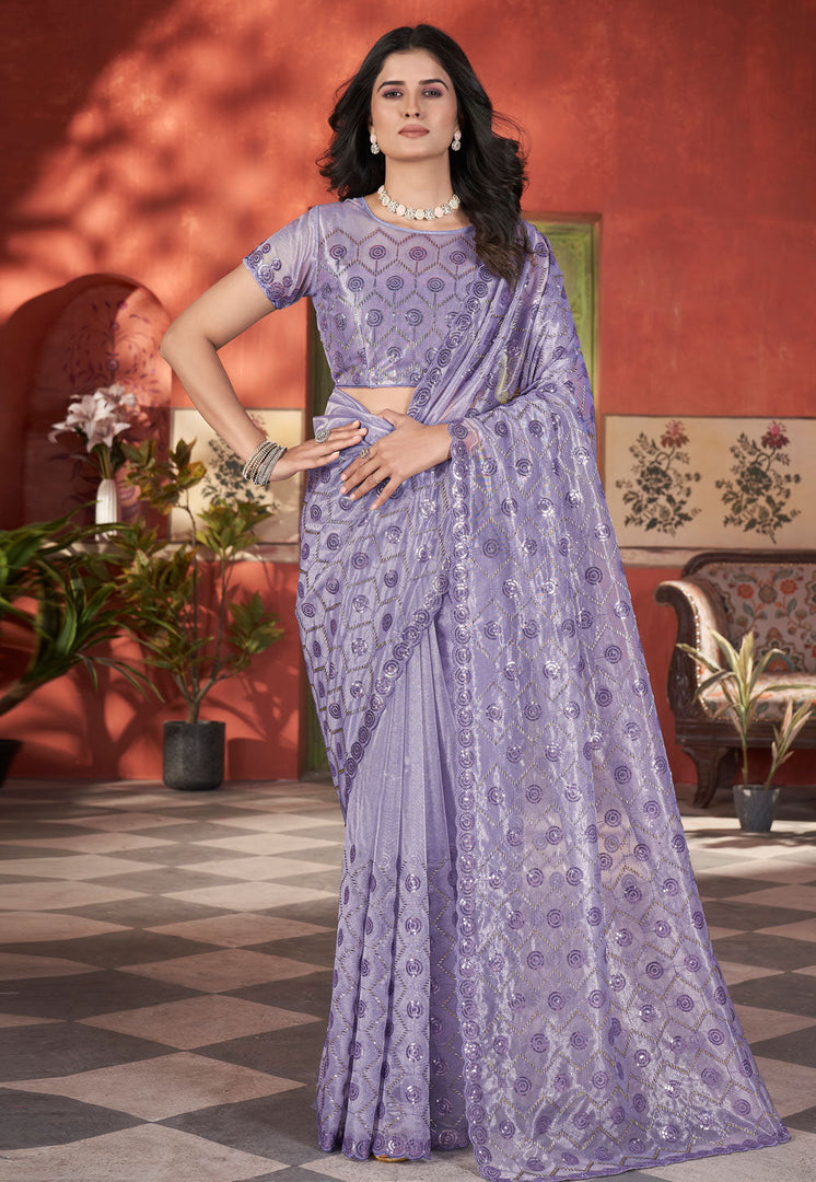 Lavender Tissue Saree With Blouse