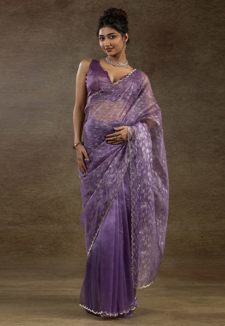 Lavender Tissue Saree With Blouse