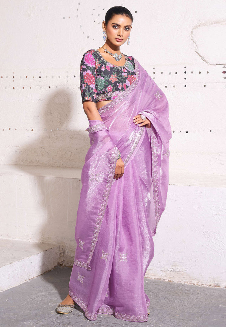 Lavender Tissue Saree With Blouse