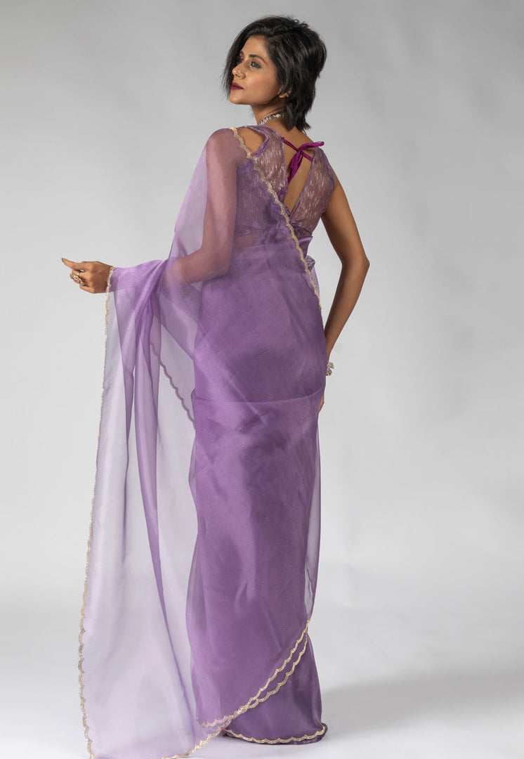 Lavender Tissue Silk Saree With Blouse
