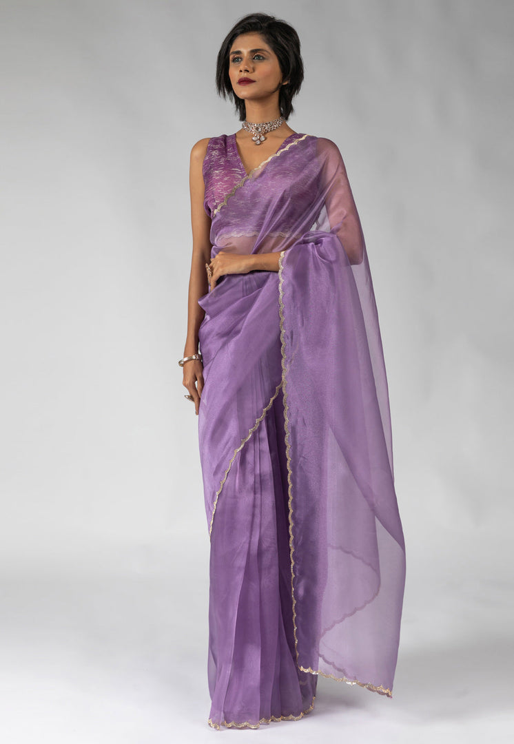 Lavender Tissue Silk Saree With Blouse