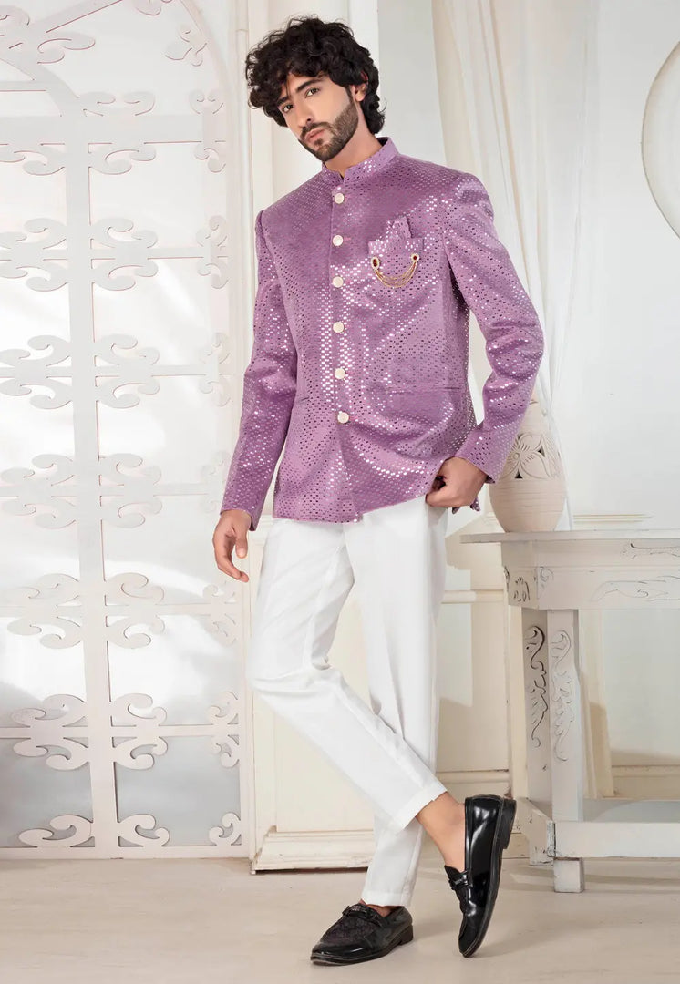 Lavender Velvet Jodhpuri Suit