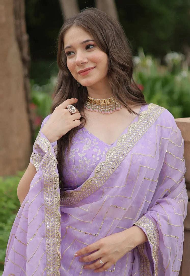 Lavender Viscose Jacquard Lehenga Choli