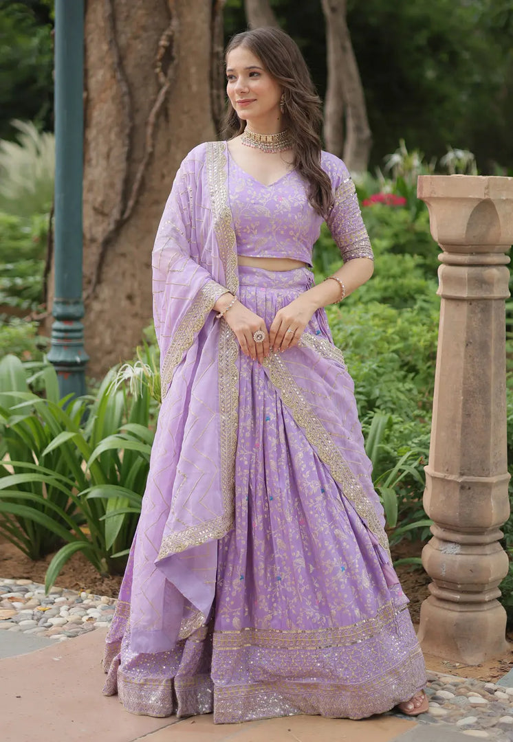 Lavender Viscose Jacquard Lehenga Choli