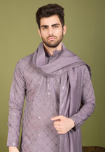 Load image into Gallery viewer, Lavender Viscose Kurta Pajama With Stole
